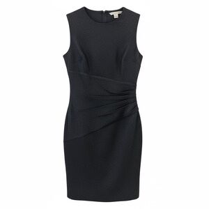 Diane Von Furstenberg Black Sheath Dress w Waist Ruching, Side Zipper, Stretch